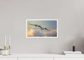 16 x 9″, Hahnemühle Photo Rag with .4" white border Sandhill Cranes flying over Clouds in morning light